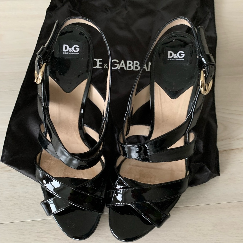 Dolce & Gabbana Black Patent Leather Strappy Heels